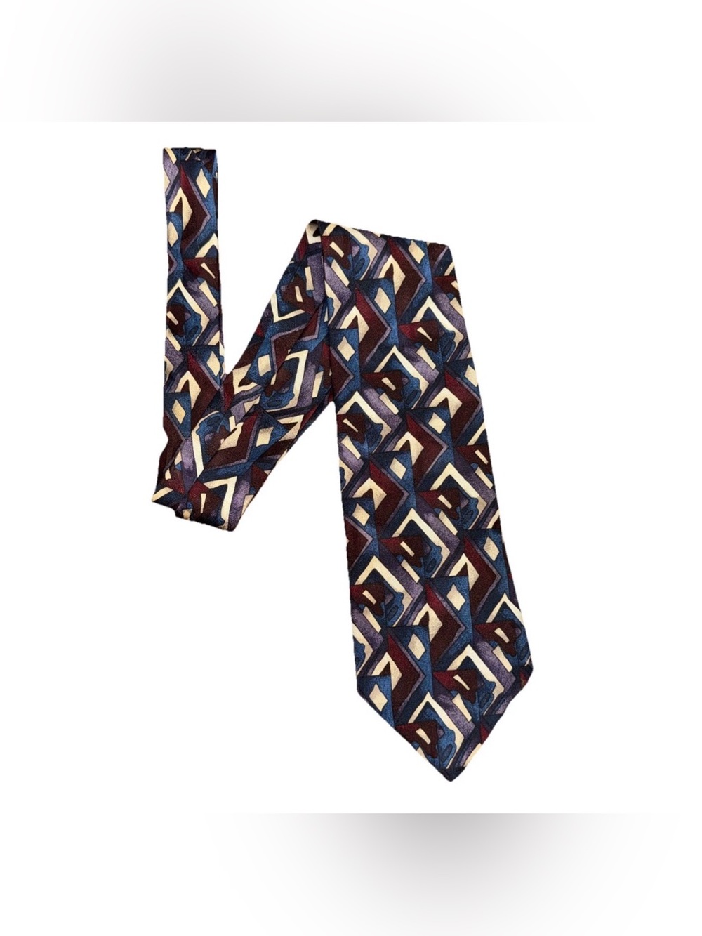 Croft & Barrow Silk Tie Burgundy Navy Purple Geometric 57” Long
